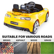 KINGTOYS.ca 12V Chevrolet Camaro 2SS Kids Ride On One Seater Electric Car with Leather Seat, Rubber Tires and RC