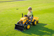 KINGTOYS.ca 2026 12V Excavator Tractor Trailer Kids Ride On One Seater Electric Truck with RC and Wagon