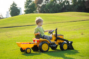 2026 12V Excavator 1 Seater Tractor Ride on for Kids with Parental RC and Wagon
