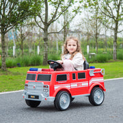 2026 12V Firetruck 1 Seater Kids Ride On Cars, Rubber Tires, Leather Seat, Siren, Lights, Walkie-Talkie, Fire Shovel, Remote Control