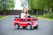 2026 12V Firetruck 1 Seater Kids Ride On Cars, Rubber Tires, Leather Seat, Siren, Lights, Walkie-Talkie, Fire Shovel, Remote Control