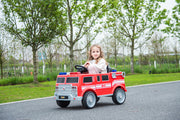 2026 12V Firetruck 1 Seater Kids Ride On Cars, Rubber Tires, Leather Seat, Siren, Lights, Walkie-Talkie, Fire Shovel, Remote Control