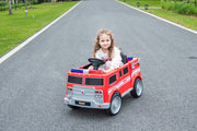 2026 12V Firetruck 1 Seater Kids Ride On Cars, Rubber Tires, Leather Seat, Siren, Lights, Walkie-Talkie, Fire Shovel, Remote Control