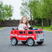 2026 12V Firetruck 1 Seater Kids Ride On Cars, Rubber Tires, Leather Seat, Siren, Lights, Walkie-Talkie, Fire Shovel, Remote Control