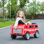 2026 12V Firetruck 1 Seater Kids Ride On Cars, Rubber Tires, Leather Seat, Siren, Lights, Walkie-Talkie, Fire Shovel, Remote Control