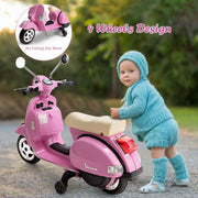 6V Kids Ride On Electric Motorcycle Vespa Battery Powered Motor Bike with Auxiliary Wheels, LED Lights, Music, Loud Horns, Rearview Mirror, For Ages 2-6 - 3 colors