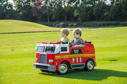 2026 24V Fire Truck 2 Seater Kids Ride On Car with Water Blaster Walkie Talkie Rubber Tires Leather Seat With RC