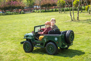 2026 24V Military Willy Jeep Style 3 Seater Electric Kids Ride On Cars, Rubber Tires, Leather Seat with RC