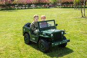 2026 24V Military Willy Jeep Style 3 Seater Electric Kids Ride On Cars, Rubber Tires, Leather Seat with RC