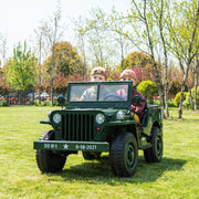 2026 24V Military Willy Jeep Style 3 Seater Electric Kids Ride On Cars, Rubber Tires, Leather Seat with RC
