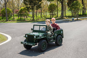 2026 24V Military Willy Jeep Style 3 Seater Electric Kids Ride On Cars, Rubber Tires, Leather Seat with RC