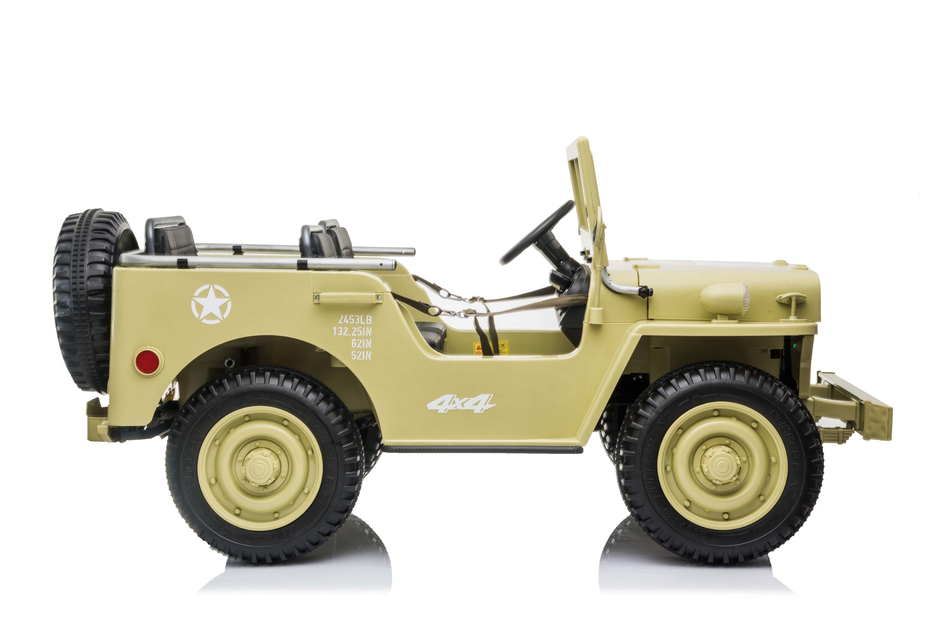 2025 24V Military Willy Jeep Style Seater Electric Kids Ride On Cars, Rubber Tires, Leather Seat with RC