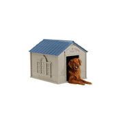 Grande maison de chien - taupe léger avec toit bleu